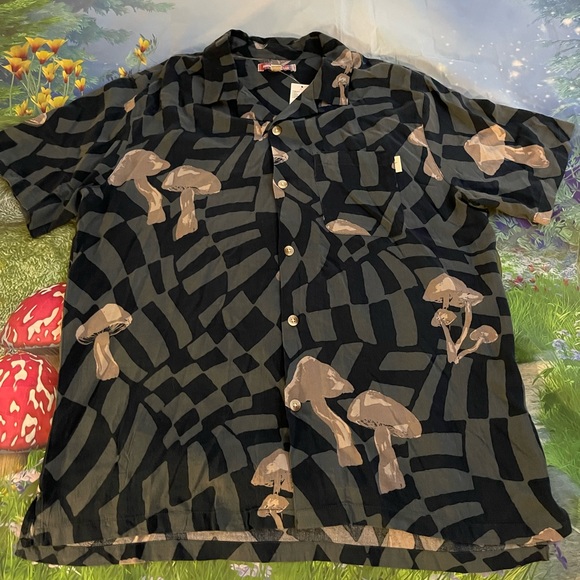 UO Warped Shroom Camp Shirt, Teal, S, M, L, and XL, NWT - Picture 5 of 11